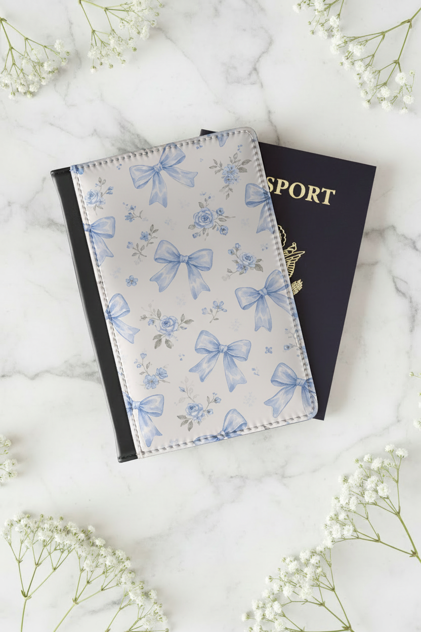 Blue Floral Bow Passport Cover