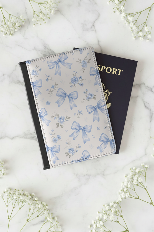 Blue Floral Bow Passport Cover