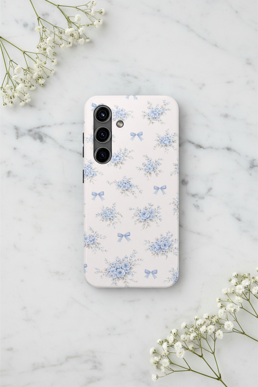 Blue Floral Bows Samsung Galaxy Phone Case