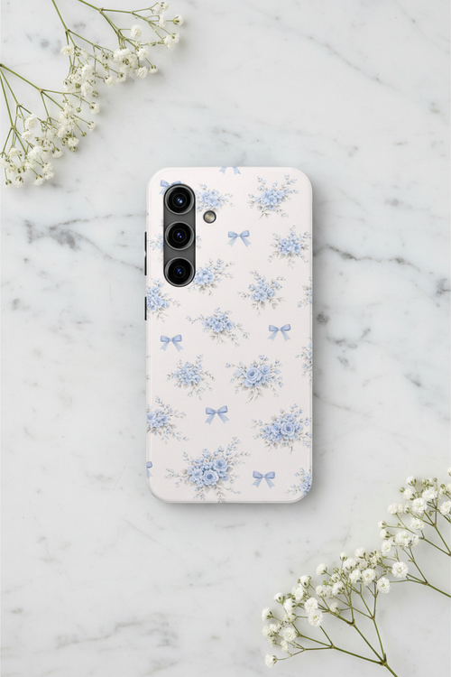 Blue Floral Bows Samsung Galaxy Phone Case