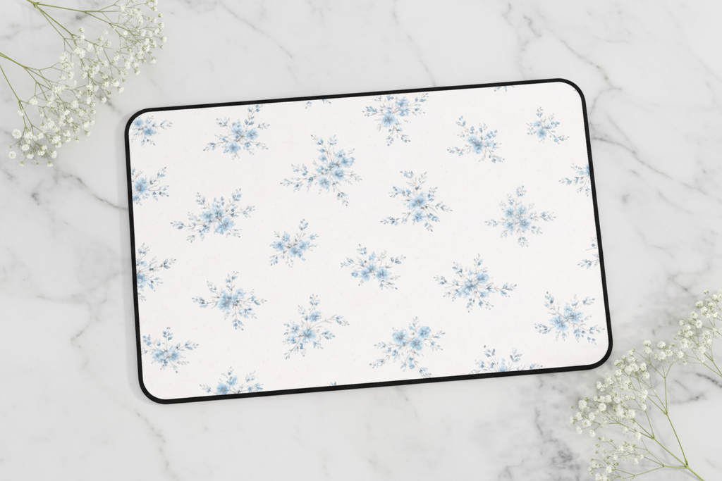 Blue Floral Pattern Desk Mat