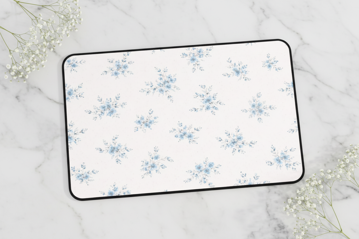 Blue Floral Pattern Desk Mat