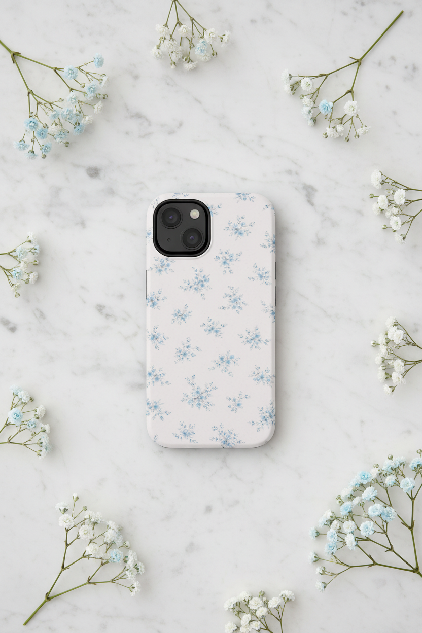 Blue Floral Sprig iPhone Case, Tough Botanical Print