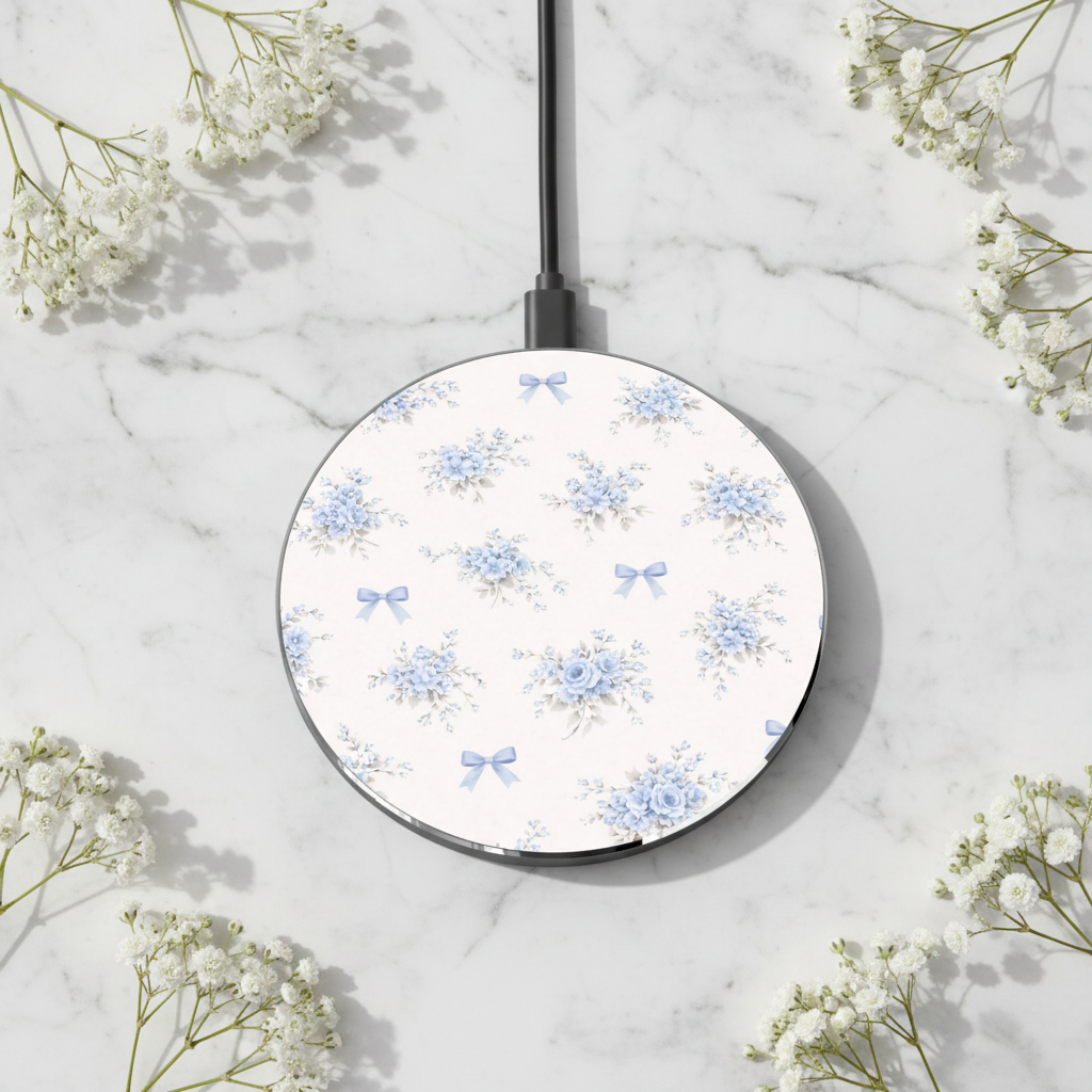 Blue Vintage Floral Wireless Charger