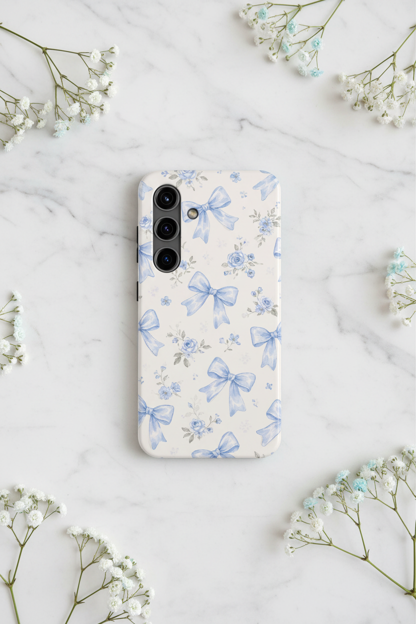 Blue Watercolor Bows Floral Pattern iPhone Case, Magnetic Impact-Resistant