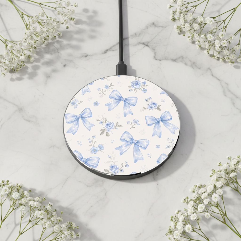 Blue Watercolor Bows Wireless Charger