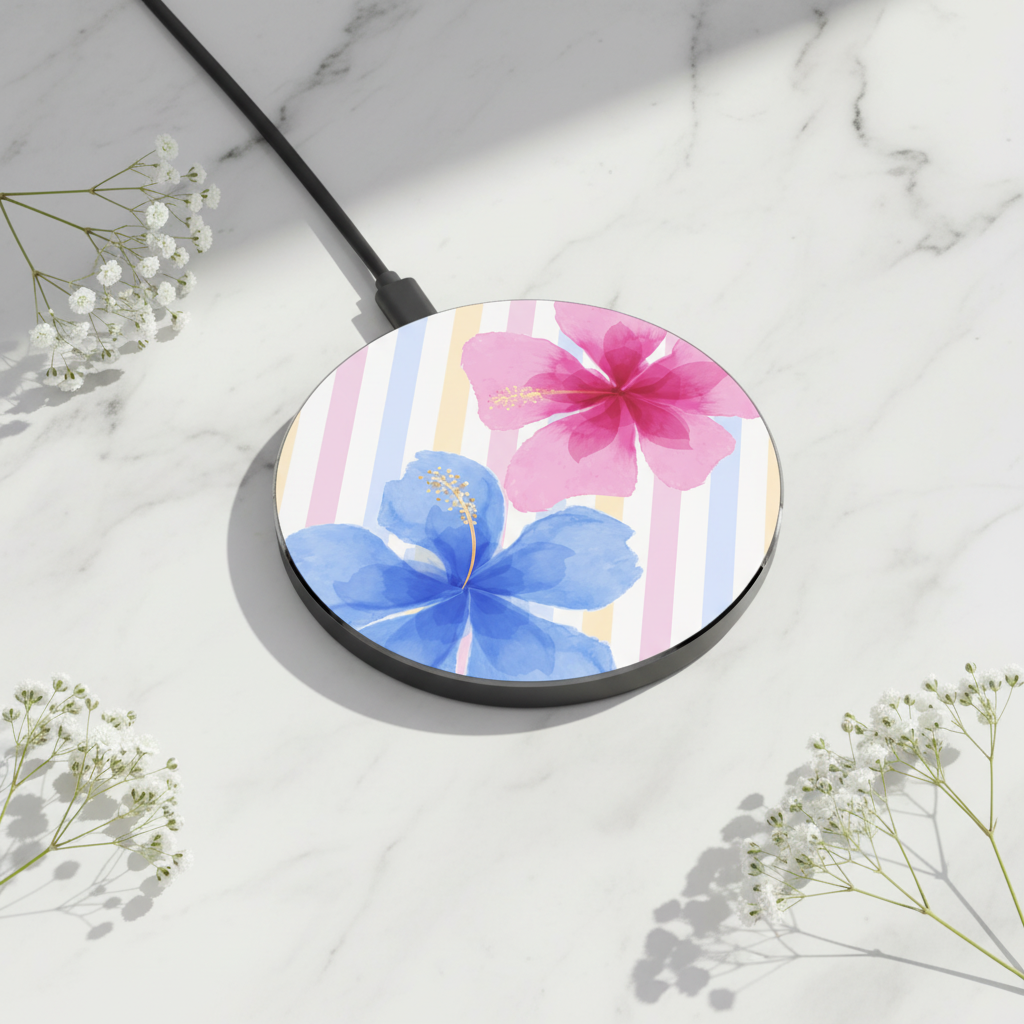 Floral Hibiscus Wireless Charger - Baby's Breath