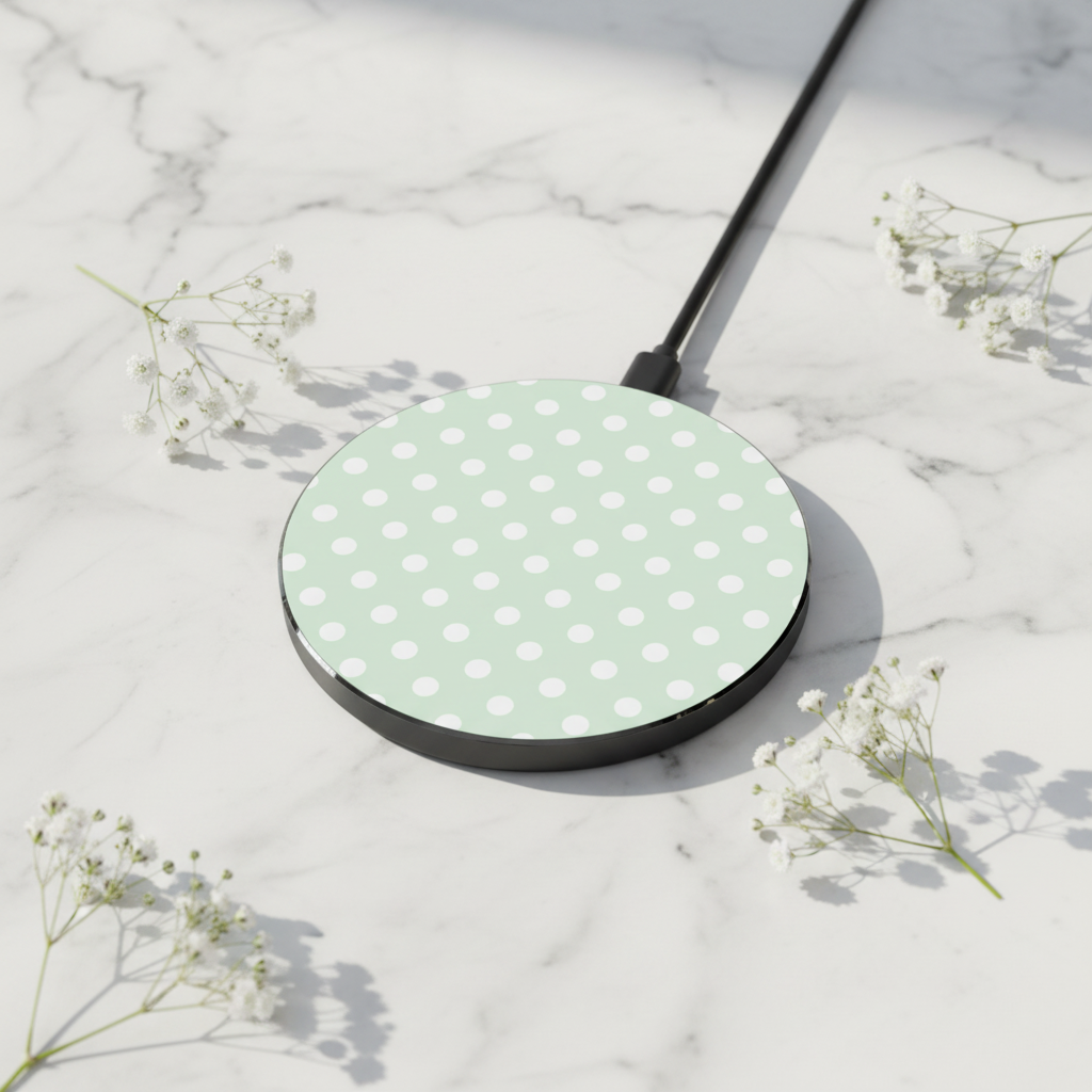 Mint Polka Dot Wireless Charger - Baby's Breath