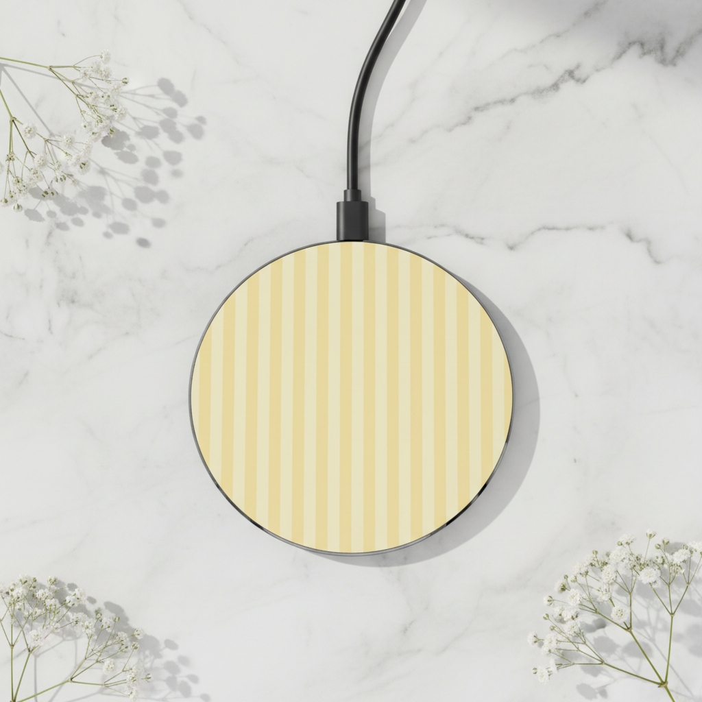 Pale Yellow Striped Wireless Charger - Flat Lay