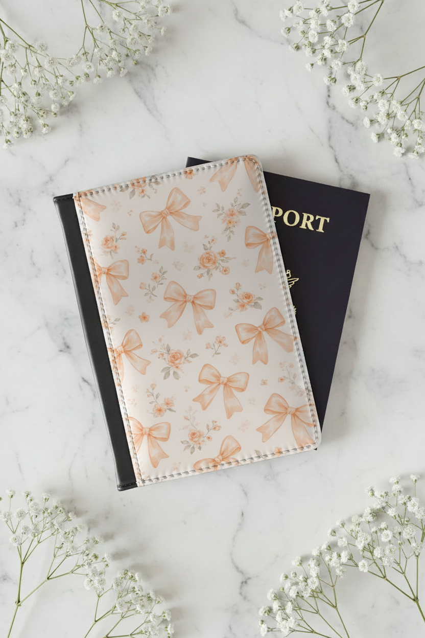 Peach Bow Floral Passport Cover - Baby's Breath