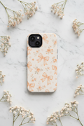 Peach Bow Floral Pattern Tough Phone Case, Peach Ribbon Design