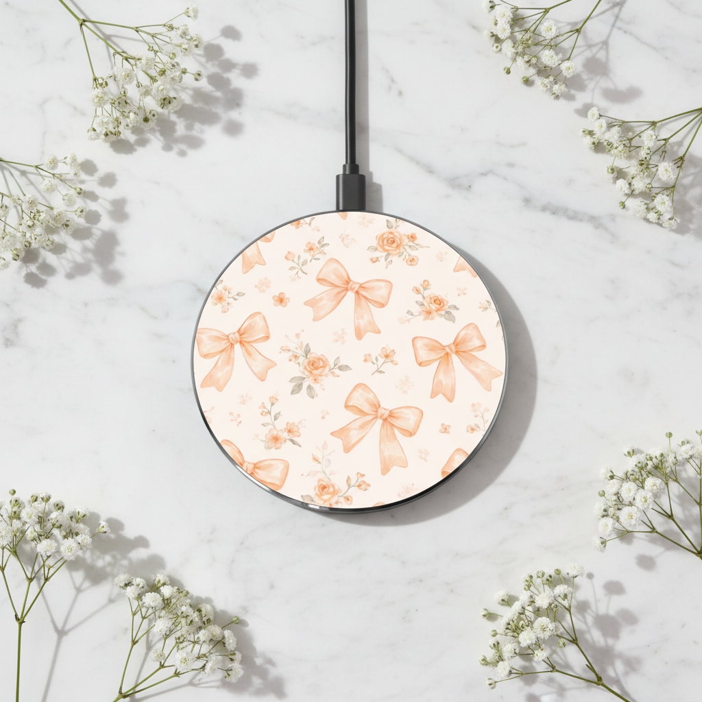 Peach Floral Bow Wireless Charger