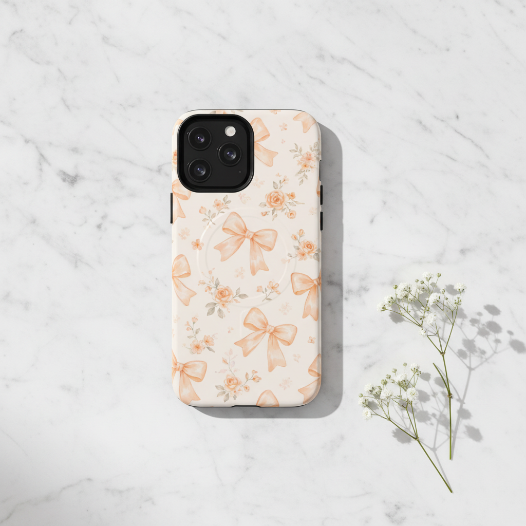Phone case on marble with minimal baby's breath