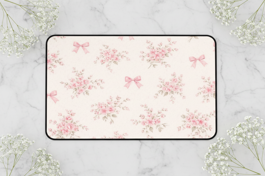 Pink Floral Bouquet Desk Mat