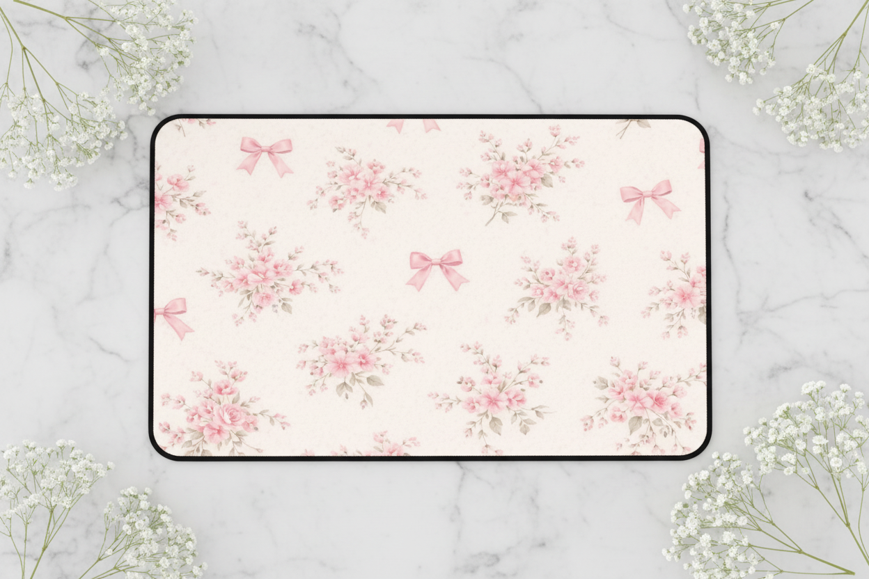 Pink Floral Bouquet Desk Mat
