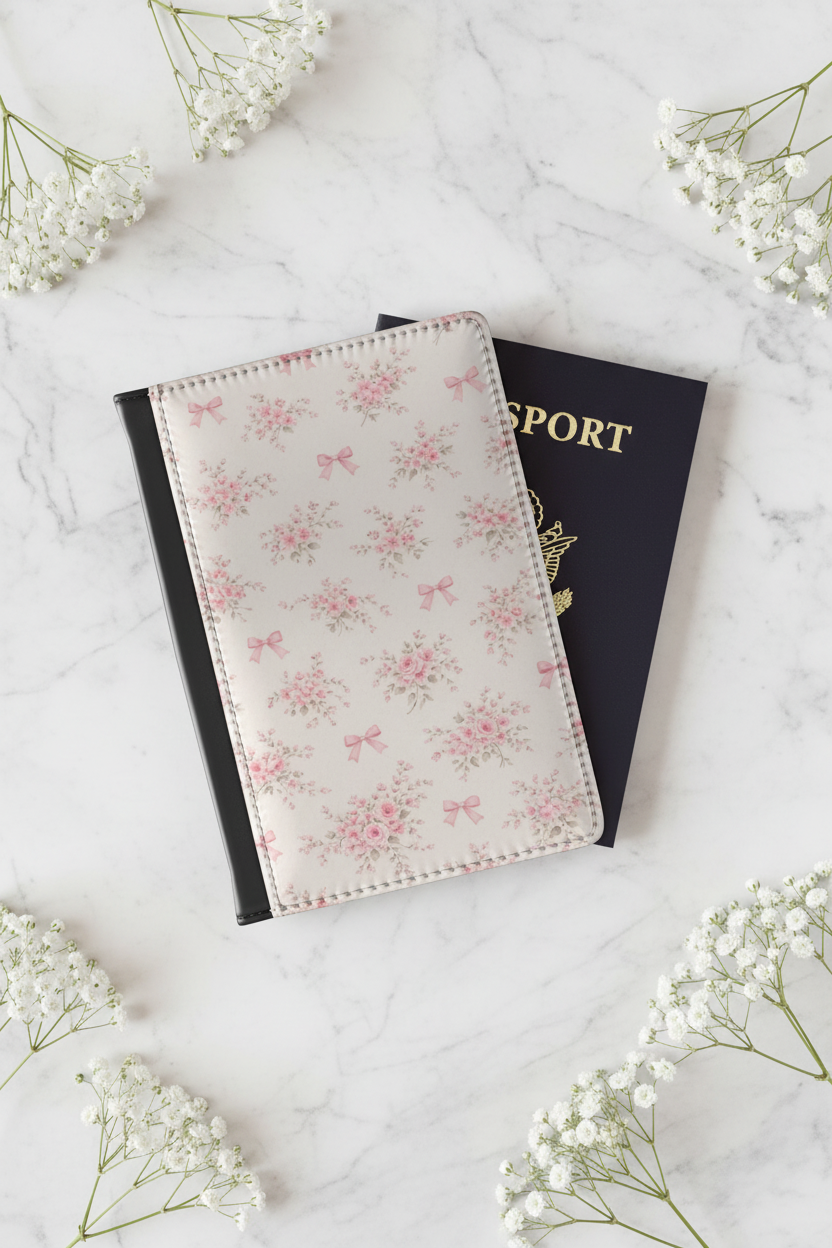 Pink Floral Bow Passport Cover