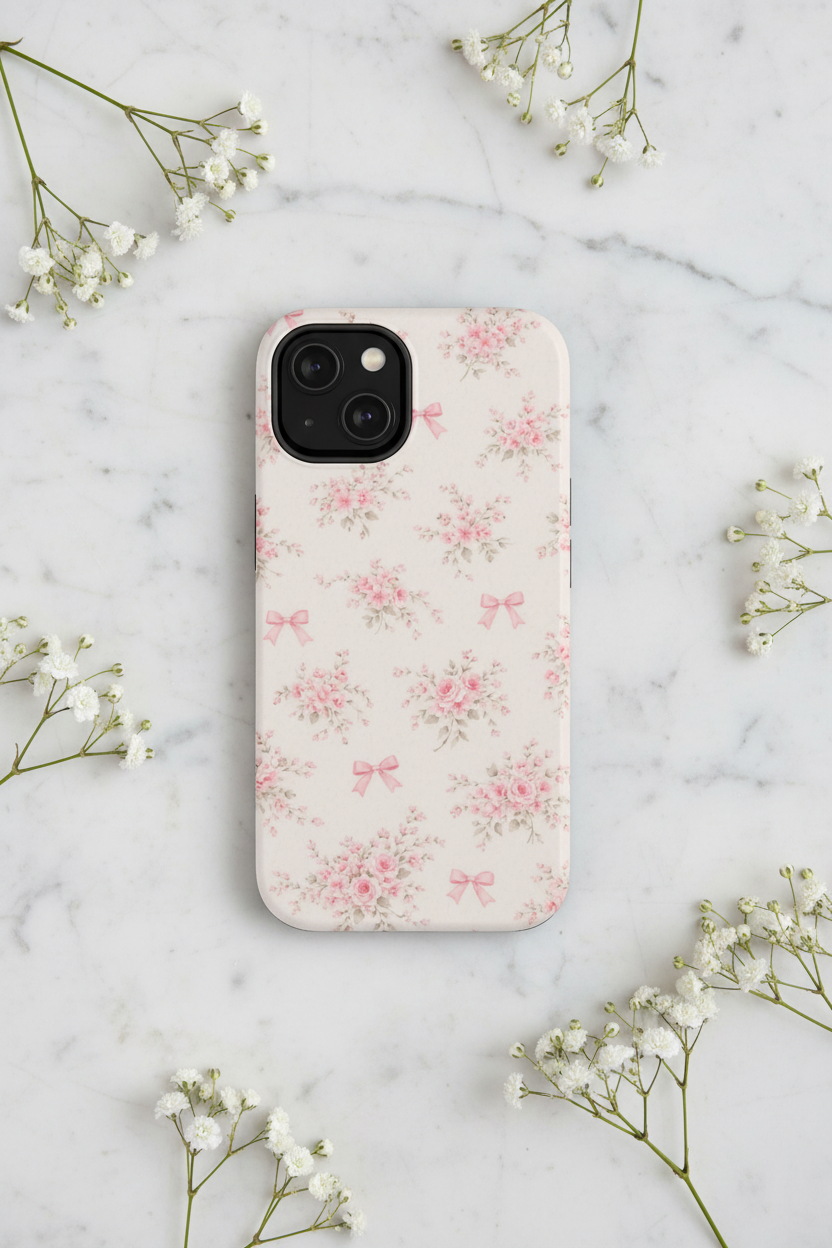 Pink Floral Bow Pattern iPhone Case