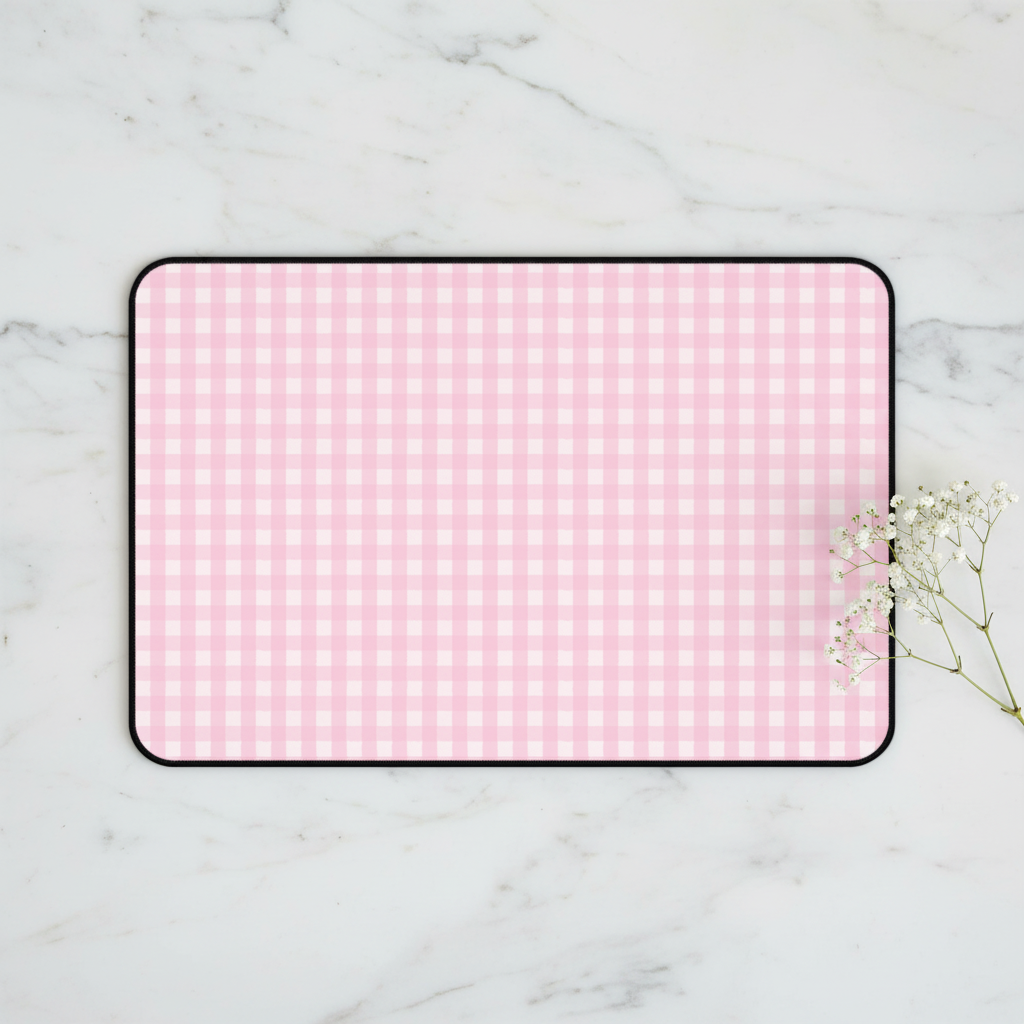 Pink Gingham Desk Mat - baby's breath