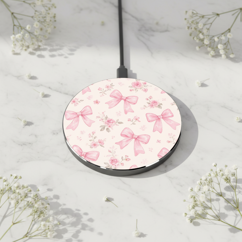 Pink Ribbon Bow Floral Wireless Charger