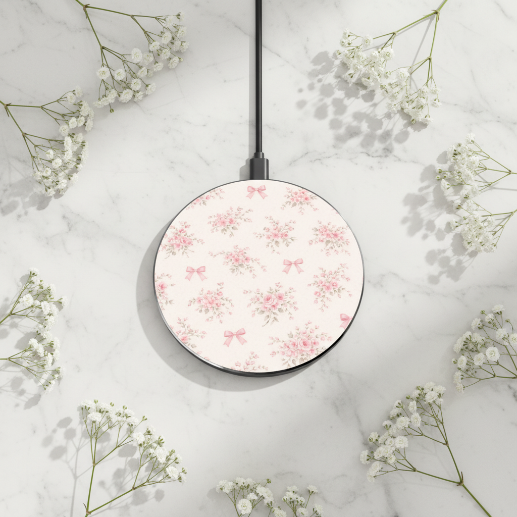Pink Vintage Rose Wireless Charger
