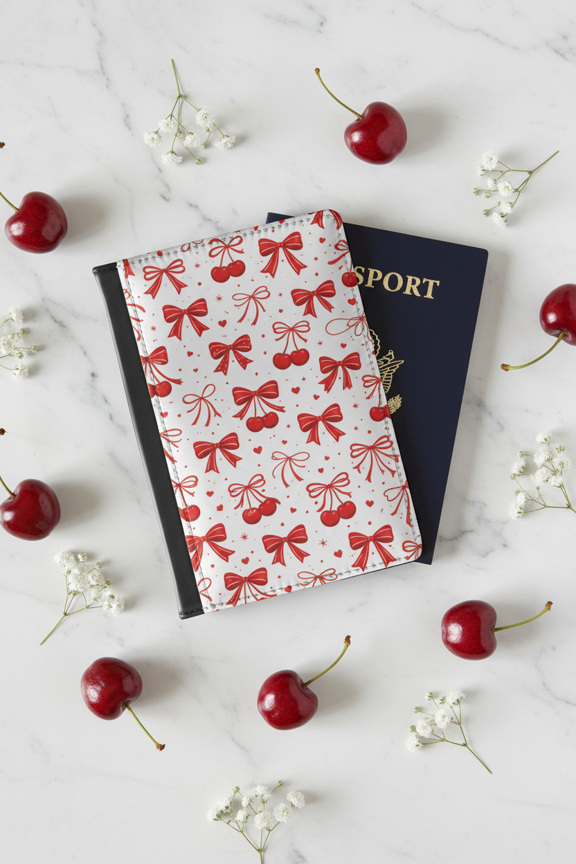 Red Cherry Bow Passport Cover