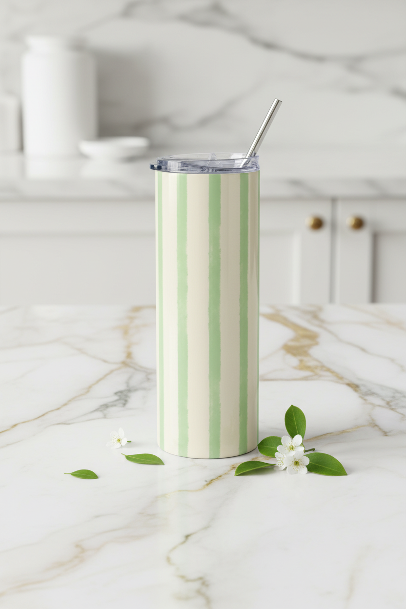 Sage Green Striped Tumbler - Marble Kitchen