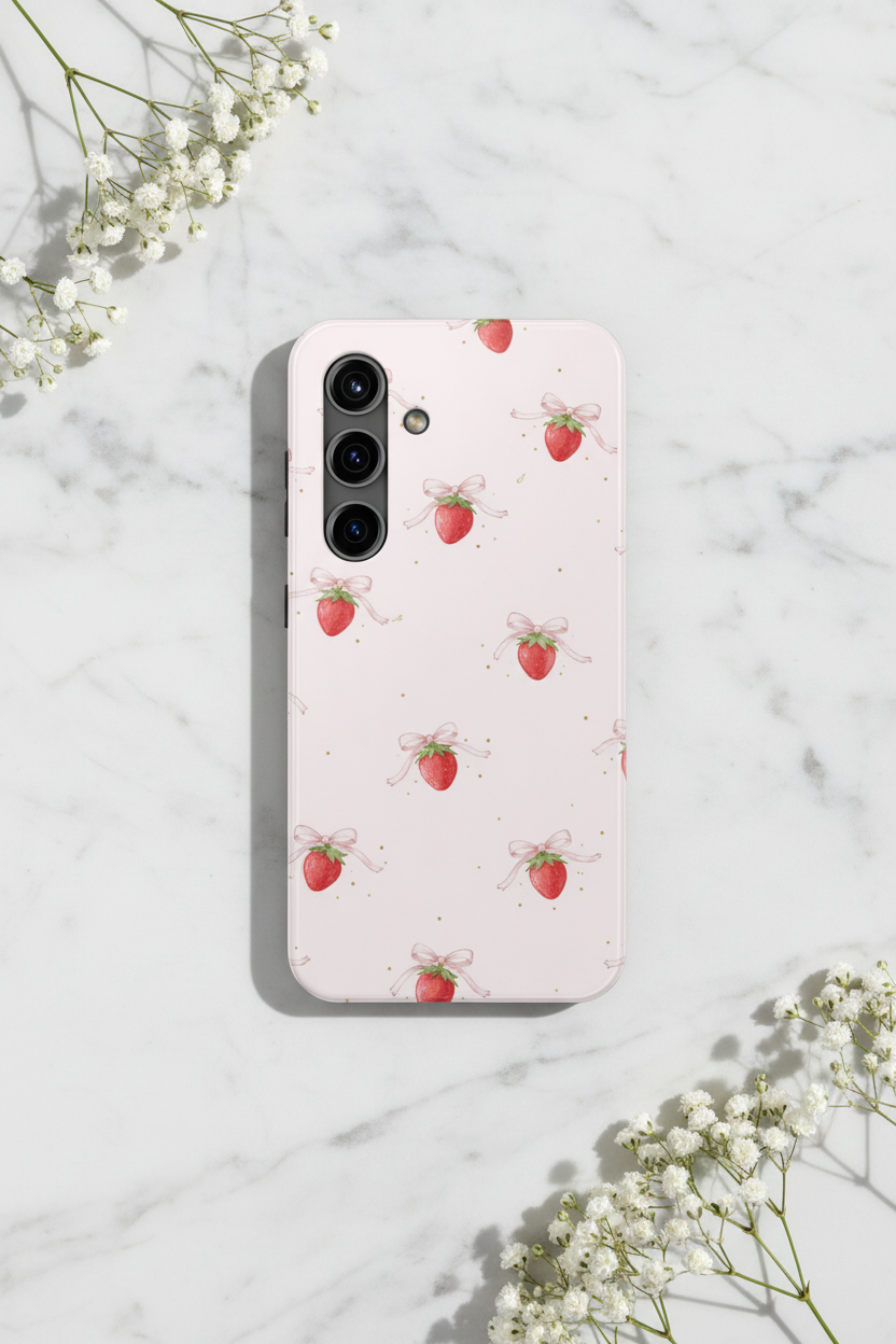 Strawberry Pattern Phone Case - Minimal Baby's Breath