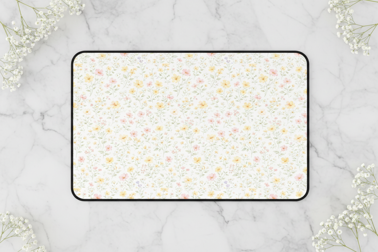 Tiny Pastel Wildflowers Desk Mat