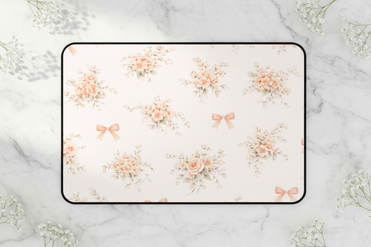 Vintage Peach Floral Bouquet Desk Mat