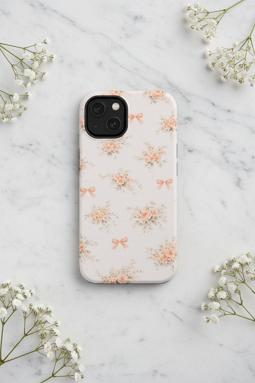Vintage Peach Floral Bow iPhone Case