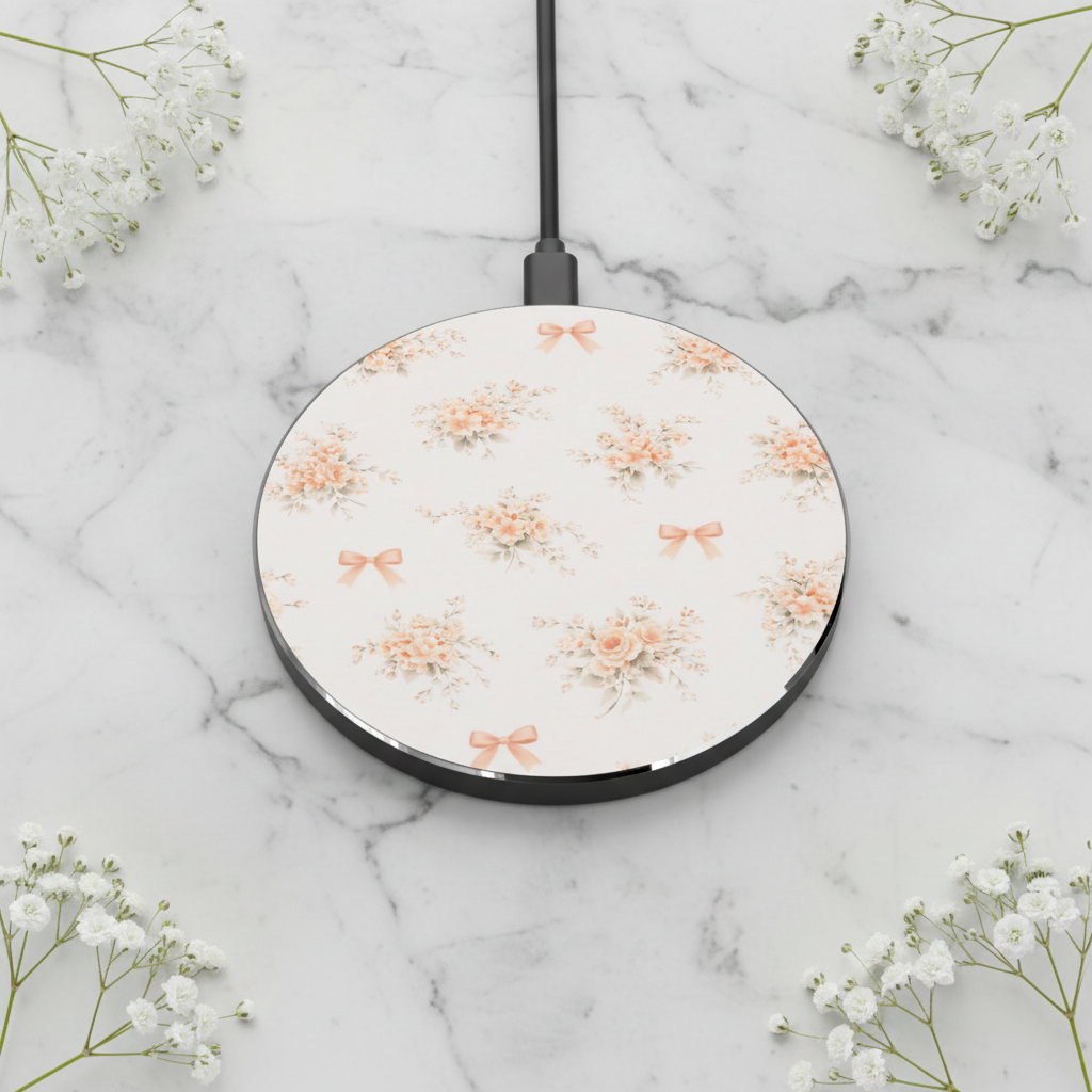 Vintage Peach Rose Bouquet Wireless Charger