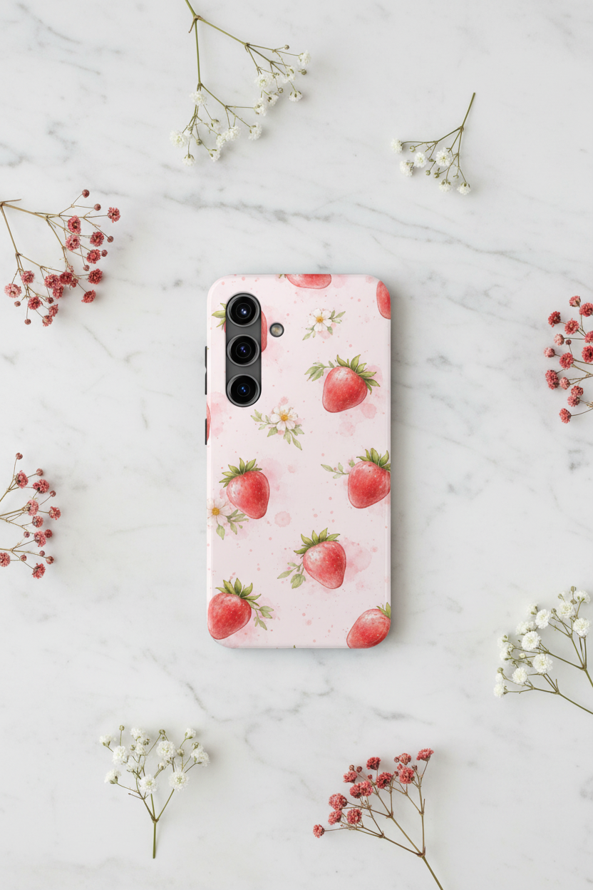 Watercolor Strawberry Tough Phone Case, Sweet Fruit Design