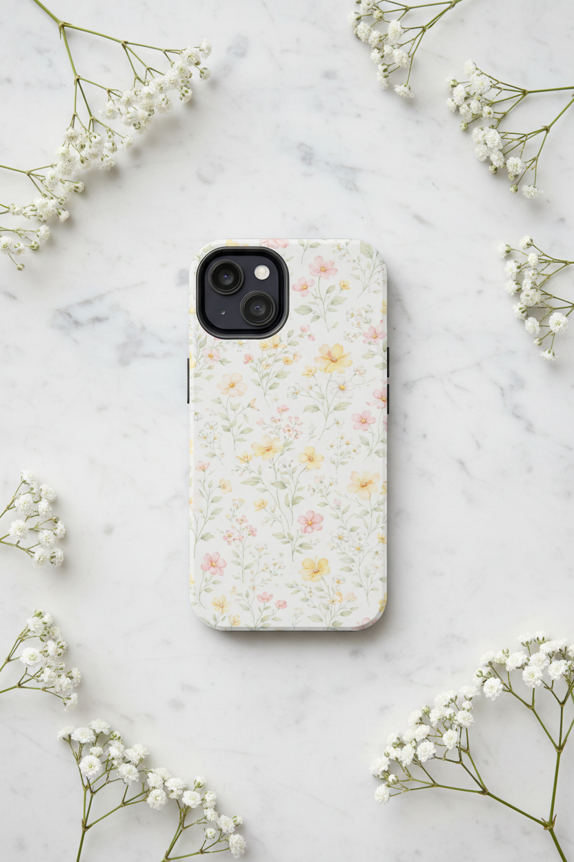 Delicate Pastel Wildflowers Tough Phone Case, Floral Botanical Pattern